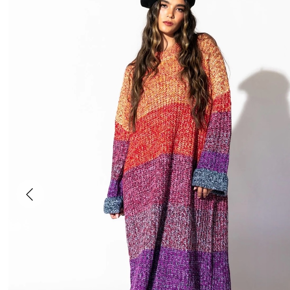 Dressed in LALA Multicolor Knit Maxi Dress - Orange, Red, Purple, Blue
